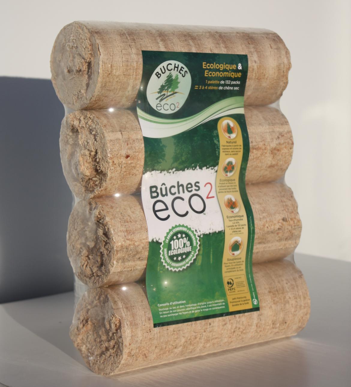 Bûche de bois compressé ECO2 : Bois de chauffage compressé et densifié